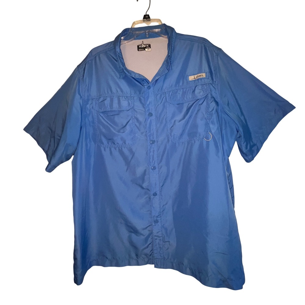 Habit Mens XL‎ Fishing Shirt Bahama Blue Short Sleeve UPF 40+ Ventilated TS1360